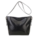 Grote dames shopper van zwart wasleer met een elegante glanzende afwerking - Zwart
