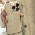 Transparente Glitzer-Hülle für iPhone mit holografischen Sternen auf weißem Hintergrund - Sternenhimmel Transparent (Tropfkleber) / iPhone 7/8/SE 2020