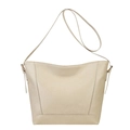 Minimalistische beige bucket bag van gewassen leer met verstelbare riem in crème - Broken Wit