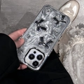 Custodia iPhone argento glitterata con fiocchi neri 3D e strass, vista a mano libera - Cornice Galvanizzata-Glitter Argento-Triplo Fiocco-Nero / iPhone 7/8/SE 2020