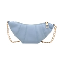 Sac croissant bleu clair en similicuir plissé avec bandoulière en chaîne dorée - Bleu