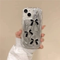Glitter iPhone case with 3D silver bowknots and rhinestones on fluid silver texture - Silver Gray / iPhone 7/8/SE 2020
