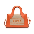 Fashionable orange leather and canvas square crossbody bag with BEPRO letter print - Orange