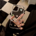 Detail of glitter iPhone case featuring nine colorful 3D crystal heart-shaped gems - Heart (iPhone 7/8/SE 2020) / Transparent Glitter