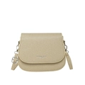 Borsa a tracolla minimalista beige in tessuto twill con tracolla regolabile e dettagli argento - Cachi