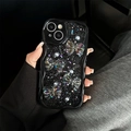 Black wave-edge iPhone case with laser gradient bows, pearls, and silver glitter sequins - Laser Bow-Black / iPhone 7/8/SE 2020