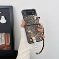 Glittery black folding case for Samsung Z Flip with pearl bracelet and bow detail - Black / Samsung ZFlip3