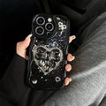 Sparkly black wave edge iPhone case with heart rhinestone and glitter sequins for women - Black / iPhone 7/8/SE 2020