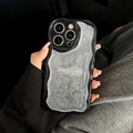 Chic wave-frame iPhone case with glitter gray marble texture and min min lettering - Silver Gray (min min letters) / iPhone XR