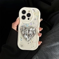 Detail of cream wavy phone case with large rhinestone heart and glitter for iPhone - White / iPhone 7/8/SE 2020