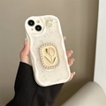Close-up of glittery tulip phone case with 3D flower and elegant pearl details - Off White / iPhone 7/8/SE 2020