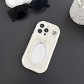Cremeweiße iPhone Hülle mit Spiegel, funkelnden Pailletten, Schleife und Kamelie. - Gebrochenes Weiß / iPhone 7/8/SE 2020