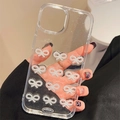 Detail der transparenten iPhone-Hülle mit Glitzer und 3D-Perlenschleifen-Dekor - Transparent Glitzer Perlen Schleife / iPhone XR