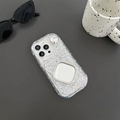Funkelnde Glitzer-iPhone-Hülle mit Herz-Detail und integriertem Kosmetikspiegel - Creme Quadratischer Spiegel / 7/8/SE 2020