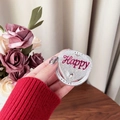 Detailweergave van zilveren glitter hart telefoonhouder met Happy tekst en cadeau basis - Magnetisch Type Stand / Gift Magnetische Basis - Zilver Glitter Happy Hart