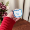 Macro shot of cute white bear pattern magnetic phone grip with mirror and blue border - Blue Bear Mirror