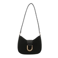Bolso de axila media luna negro para mujer con hebilla dorada en U y correa de hombro fina - Negro