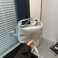 Silver square crossbody bag with quilted texture and gold lock for stylish women - Silver