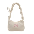 Elegante borsa a mano plissettata color panna con ricamo a fiocco rosa chic - Bianco