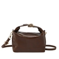 Borsa a tracolla in pelle patchwork marrone scuro con manico e chiusura in metallo oro - Marrone