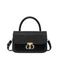 Chic black glitter crossbody bag with gold buckle hardware on a clean white background - Black