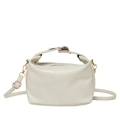 Elegant cream-colored dumpling bag with litchi grain texture and gold-tone hardware detail - White