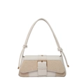 Bolso de hombro de moda con estampado de cocodrilo en crema y marrón con hebilla - Blanco