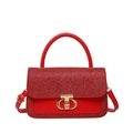 Elegant red sequin crossbody bag with gold twist lock and smooth leather handle for women - Red