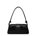 Bolso de hombro retro francés negro en cuero liso con textura de cocodrilo - Negro