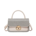 Silver glitter and beige leather crossbody bag with iconic gold hardware detail - White