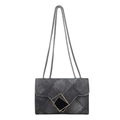 Borsa a tracolla in denim grigio scuro con trapuntatura a rombi e catena - Nero
