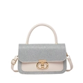 Elegant two-tone silver and cream crossbody bag with a polished gold metal lock - Silver
