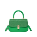 Green contrast textured mini crossbody bag with golden rotating lock and round handle - Green
