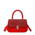 Red contrast handbag with sparkly sequin flap and smooth matte finish with top handle - Red