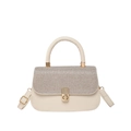 Chic cream small square handbag with textured glitter flap and gold circular handle - Gold