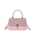 Pink candy color crossbody bag with glitter flap and gold metal clasp for women - Pink