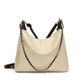 Retro cream faux leather tote bag with dark brown straps and metal chain detail - White