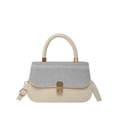 Minimalist beige crossbody bag with sparkling rhinestone flap and golden twist lock closure - Silver