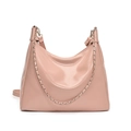 Pink patent leather tote bag with silver chain decoration and adjustable shoulder strap - Pink