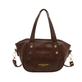 Borsa a mano a mezzaluna in pelle marrone scuro con borchie e tracolla rimovibile - Marrone