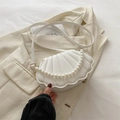 Chic white shell-shaped shoulder bag with pearl handle and adjustable leather strap - White