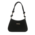 Chic black textured leather shoulder bag with gold hardware and knotted strap details - Black