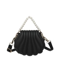 Elegant black shell-shaped crossbody bag with pearl handle and gold-tone hardware - Black