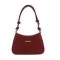Minimalist deep red baguette bag with crocodile pattern and golden metal hardware - Red