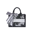 Retro-Shopper mit Schmetterlingsstickerei und Seidenschal auf weißem Grund - Schwarz mit Silber