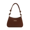 Brown woven leather hobo shoulder bag with gold hardware and knotted strap detail - Tan
