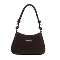 Dark coffee underarm bag with crocodile embossed texture and elegant gold hardware - Dark Brown