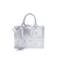 Blaue Mini-Tasche mit Schmetterlings-Stickerei und Seidentuch am Griff - Silber