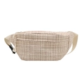 Mode Karo-Brusttasche für Damen aus beigem und braunem Tweed-Stoff mit Gurt - Gebrochenes Weiß