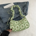 Borsa sottobraccio floreale verde con stampa margherite, manico arricciato e fiocco laterale - Verde